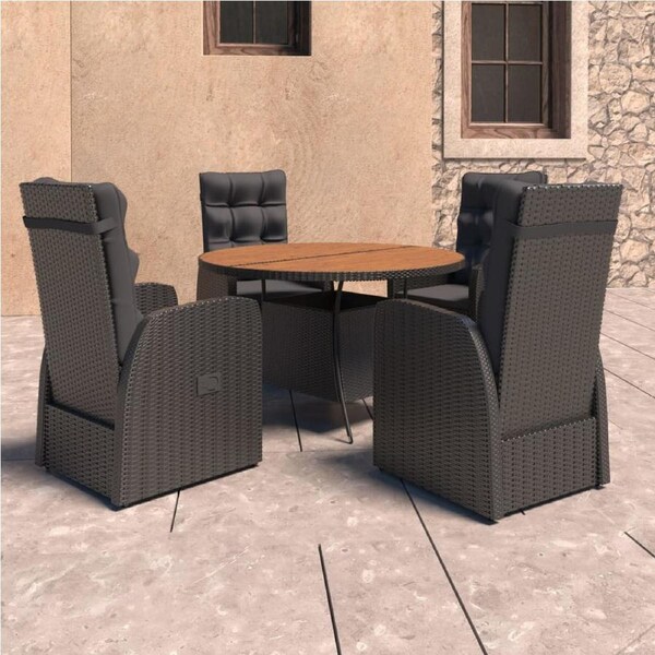 5 Piece Outdoor Dining Set with Cushions Poly Rattan Black vidaXL