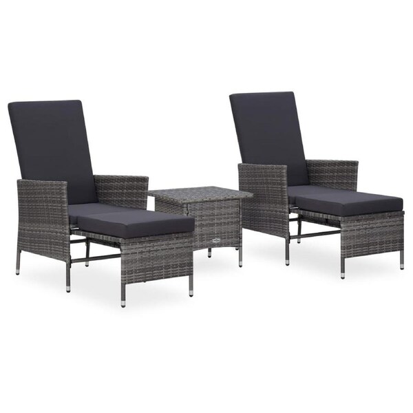 3 Piece Garden Lounge Set with Cushions Poly Rattan Grey vidaXL