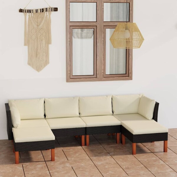 6 Piece Garden Lounge Set with Cushions Poly Rattan Black vidaXL
