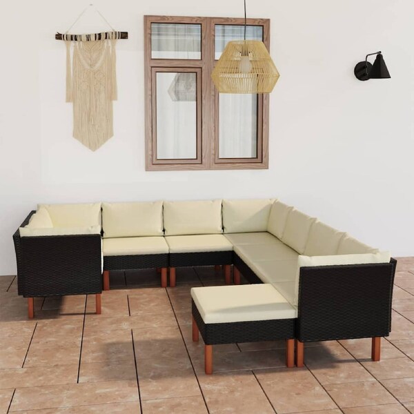9 Piece Garden Lounge Set with Cushions Poly Rattan Black vidaXL