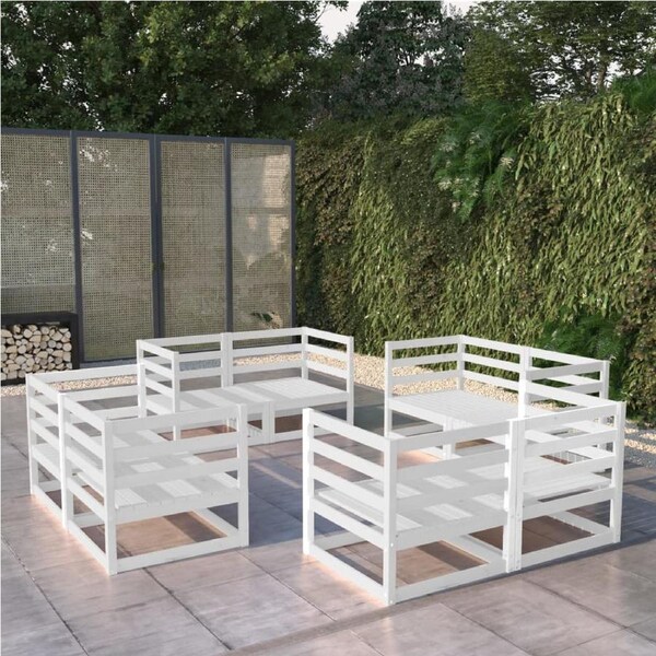 8 Piece Garden Lounge Set White Solid Pinewood vidaXL