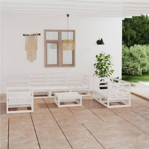 8 Piece Garden Lounge Set White Solid Pinewood vidaXL