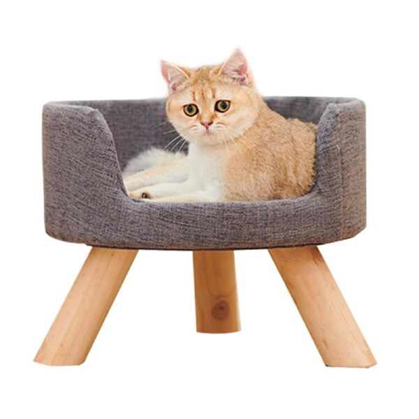 Petsbelle Cat/Kitten Pet 37cm Grey Round Resting Bed/Cushion/Mattress/Chair