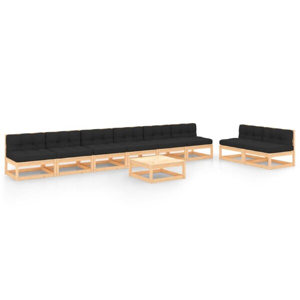 9 Piece Garden Lounge Set with Cushions Solid Pinewood vidaXL