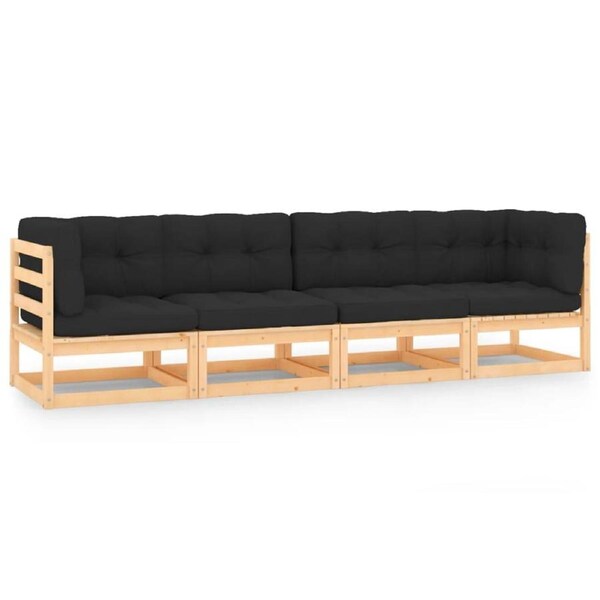 4 Piece Garden Lounge Set with Cushions Solid Pinewood vidaXL