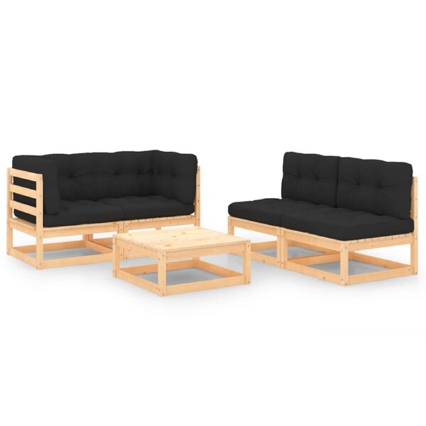 5 Piece Garden Lounge Set with Cushions Solid Pinewood vidaXL