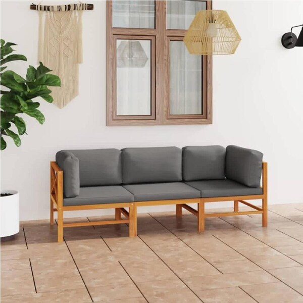 3-Seater Garden Sofa with Grey Cushions Solid Teak Wood vidaXL