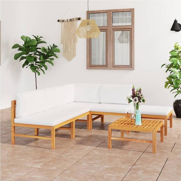 6 Piece Garden Lounge Set with Cream Cushions Solid Teak Wood vidaXL