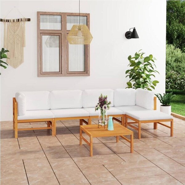 6 Piece Garden Lounge Set with Cream Cushions Solid Teak Wood vidaXL