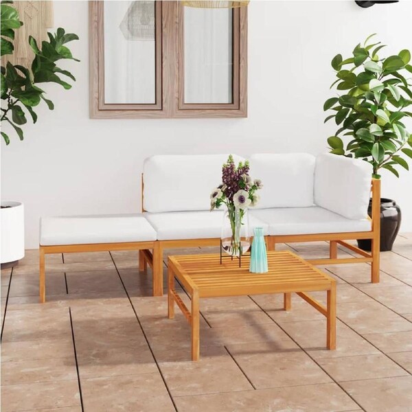 4 Piece Garden Lounge Set with Cream Cushions Solid Teak Wood vidaXL