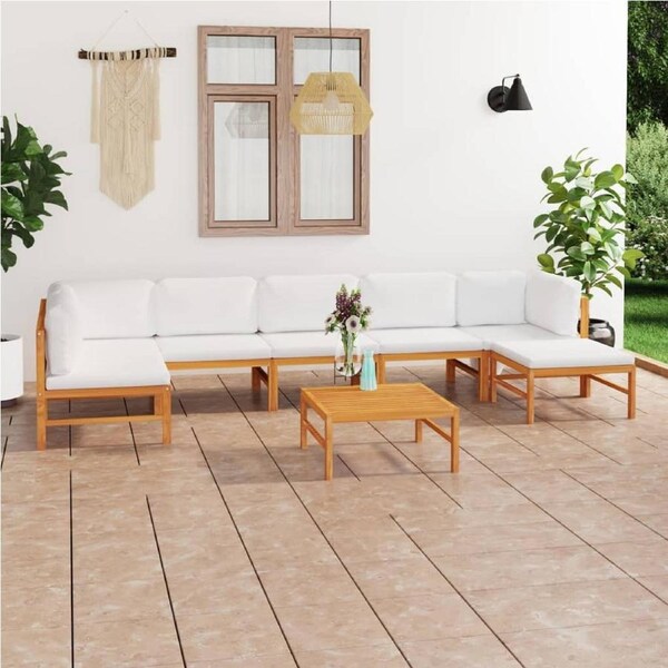 8 Piece Garden Lounge Set with Cream Cushions Solid Teak Wood vidaXL