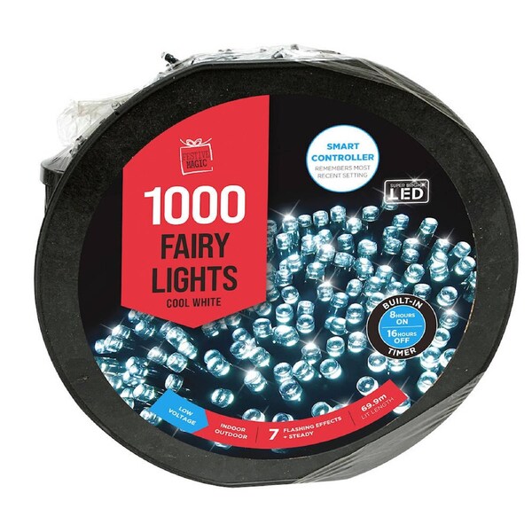LEDS Flashing Cool White String with Timer 1000pc