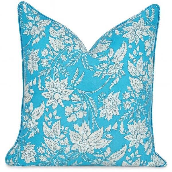 Kolka Blue Hamptons Soft Cotton Voile Decorative Block-Printed Cushion - Blue