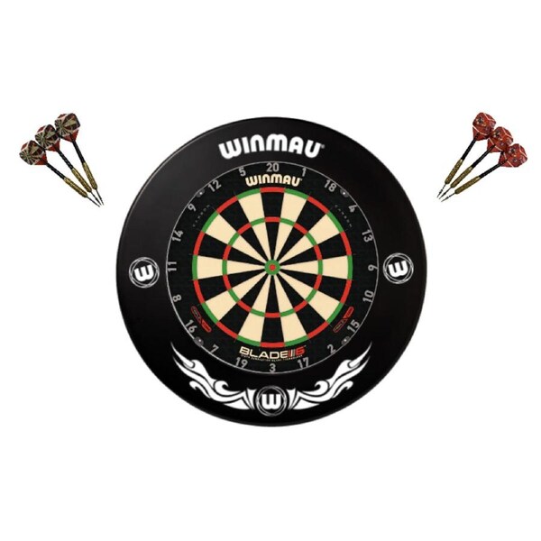Winmau Blade 6 TRIPLE CORE Dart Board + Xtreme Black Dartboard Surround + Darts