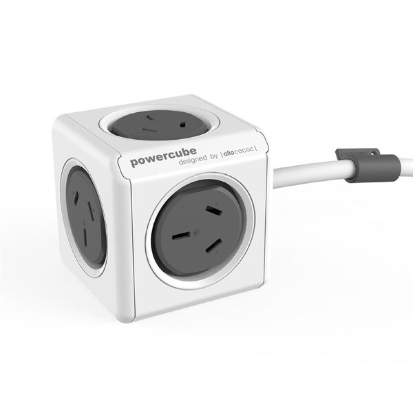 PowerCube 5 Socket Mountable Power Board w/1.5m Extension Cord 240V Surge Grey