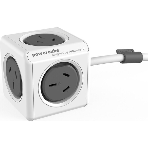 PowerCube 5 Socket Mountable Power Board w/3m Extension Cord 240V Surge Grey