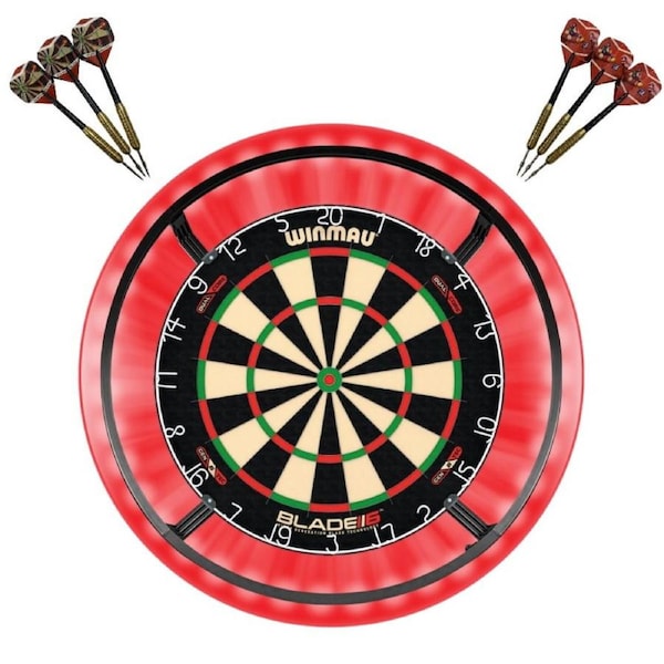 Winmau Blade 6 DUAL CORE Dart Board + Target Corona Light + Red Surround + Darts