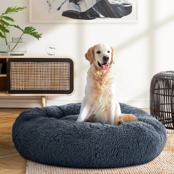 i.Pet Pet Bed Dog Cat 90cm Large Calming Soft Plush Dark Grey