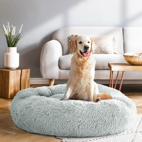 i.Pet Dog Bed Pet Beds 90cm Large Calming Soft Plush Light Grey