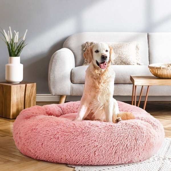 i.Pet Dog Bed Pet Beds 90cm Large Calming Soft Plush Pink