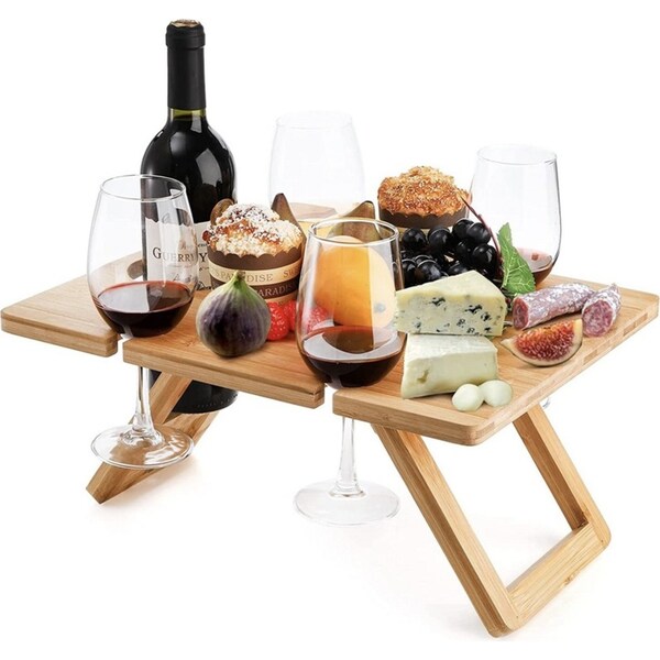 48cm Bamboo Foldable Picnic Table, Wine and Snack Travel Camping Table