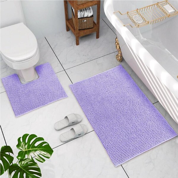LINENOVA 2 Pieces 1200GSM Bath Mat Toilet Root Mat Set 100% Chenille(Lavender)