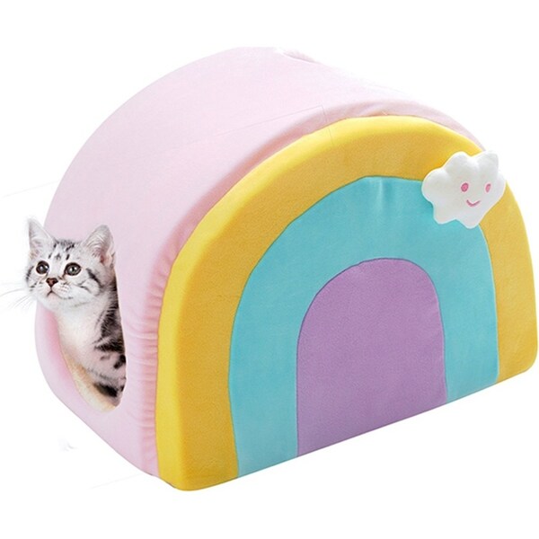 All Fur You Soft Rainbow Pet Cat/Kittens Warm Cave House Sleeping Cushion Bed