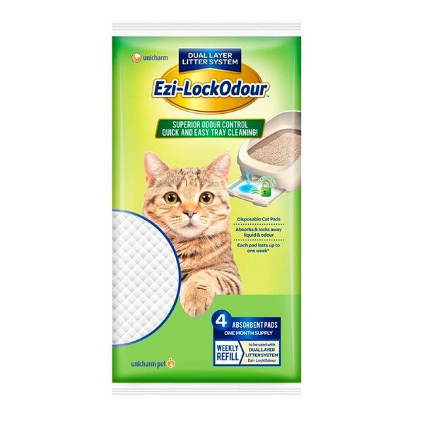 4PK Unicharm Ezi-Lockodour Absorbent Disposable Cat Pads f/ Dual Layer Litter