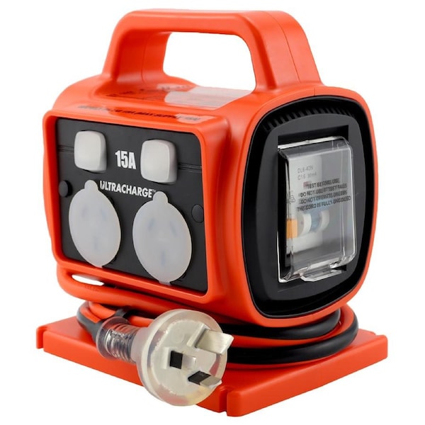 Ultracharge 15A RCD Safety 4-Way Power Block - Orange - UR1154R