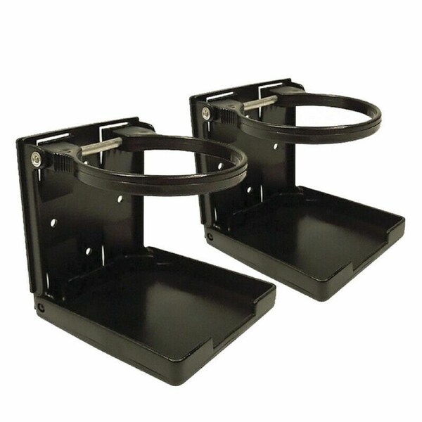 2x BLACK ADJUSTABLE FOLDING DRINK HOLDERS- Marine/Boat/Caravan/Car/Cup//4x4/RV