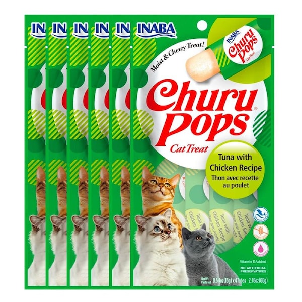 6x 4PK Inaba Churu Pops Tuna w/ Chicken Pet Cat Lickable Treats/Snack Tubes