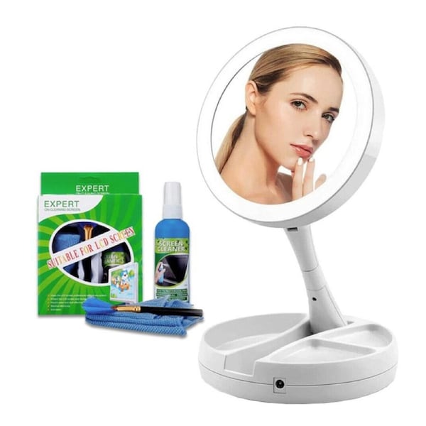 KIISS 10X Double Side Makeup Mirror Magnifying Folding Beauty with LED Light Bathroom
