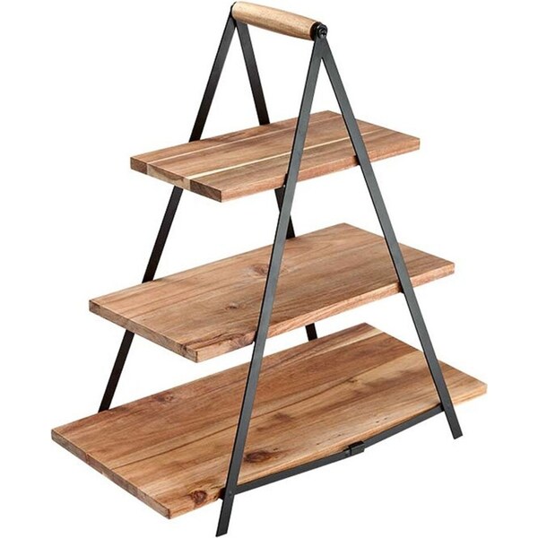 4pc Ladelle Serve & Share 3-Tier 54cm Wood Serving Tower w/ Plates/Frame Acacia