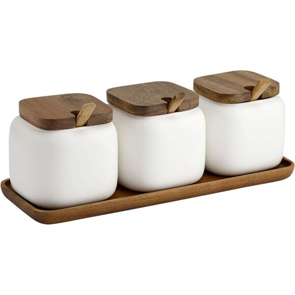 3x Ladelle Essentials Spices/Pepper Salt Container Canister/Spoon/Tray Set White