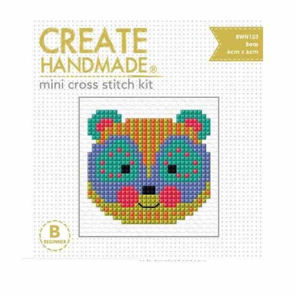 Create Handmade Cross Stitch Kit Beginner BEAR 6x6cm