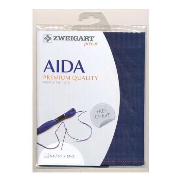 Zweigart Cross X Stitch Aida Cloth 14 Ct Navy 48x36cm Fabric