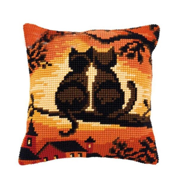 Crafting Kit Sunset Cats Cross Stitch Cushion Inc Canvas and Thread