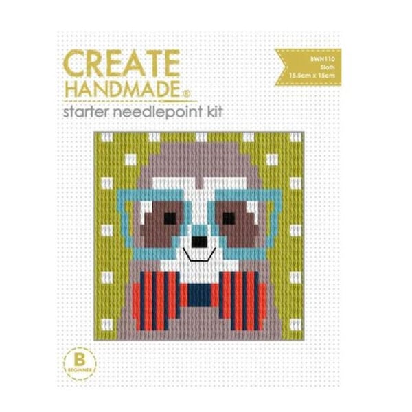 Create Handmade Needlepoint Kit Kids Sloth 15x15.5cm