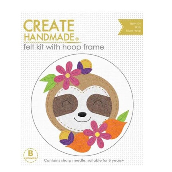 Create Handmade Felt Sewing Kit Kids Sloth 15 incl Hoop
