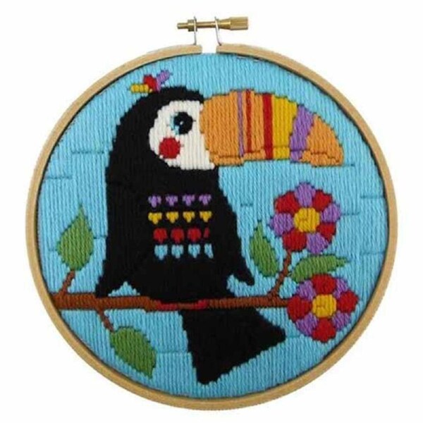 Make It Long Stitch Kit Kids Beginner Toucan with Hoop