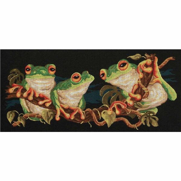 Country Threads Tapestry Printed Green Frogs 1 Canvas