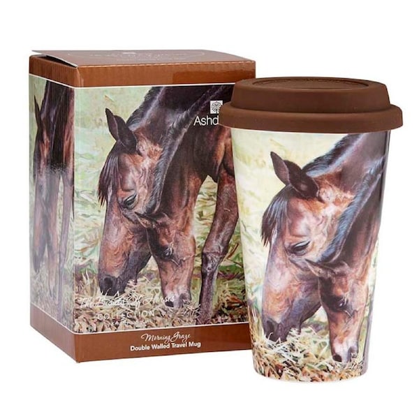 Ashdene Travel Tea Coffee Mug Cup Beauty of Horses Morning Grazing