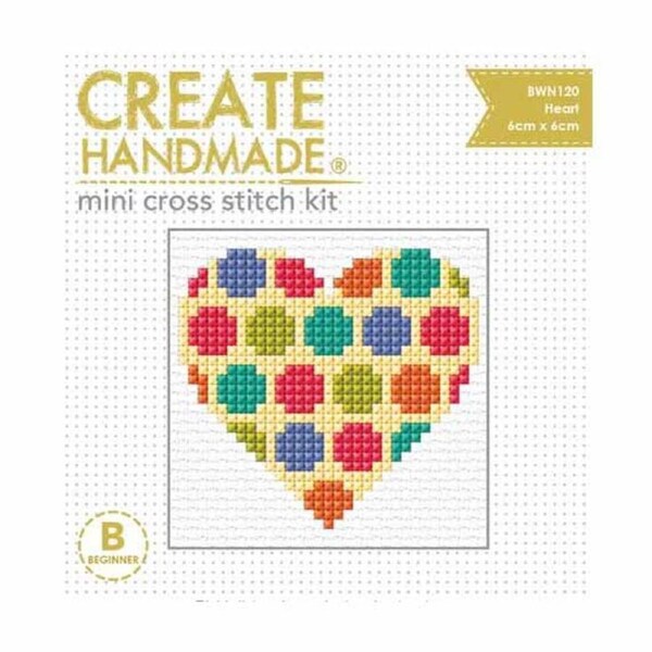 Create Handmade Cross Stitch Kit Beginner Spotted Heart 6x6cm