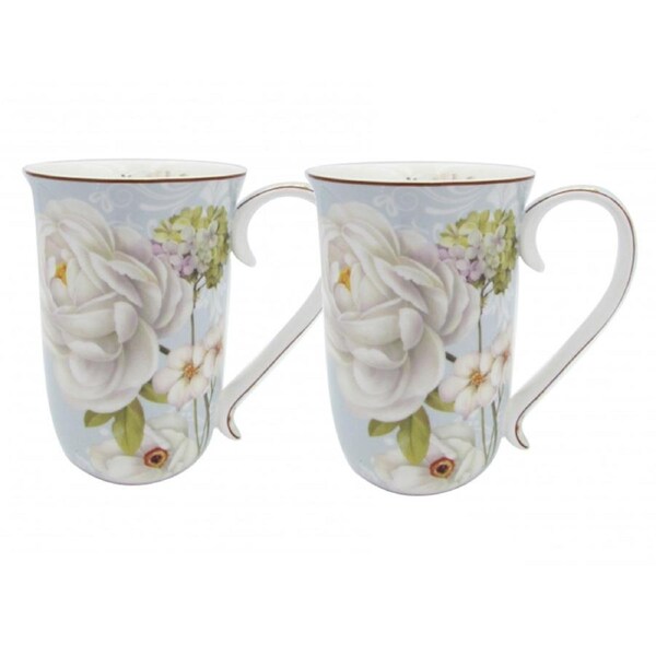 Elegant Kitchen 405mm Tea Coffee Mugs White Rose Set of 2