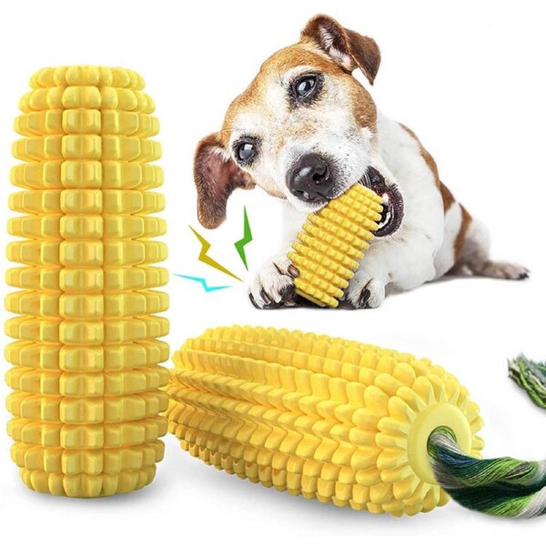 Catzon 1Piece Dog Chew Toys Puppy Sounding Interactive Corn Molar Cleaning Toys for Aggressive Chewing Dog Toys