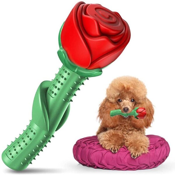 Catzon Dog Chew Toy Durable Enchanted Rose Flower Toys for Medium Dogs-Red