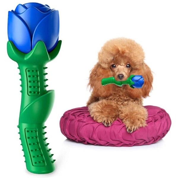 Catzon Dog Chew Toy Durable Enchanted Rose Flower Toys for Medium Dogs-Blue