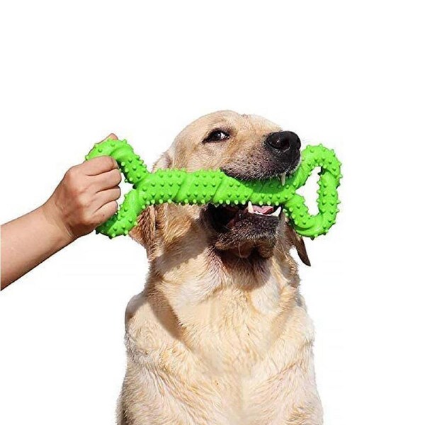 Catzon Durable Dog Chew Toys Bone Shape with Convex Design for Medium and Large Dogs Tooth Cleaning-Green