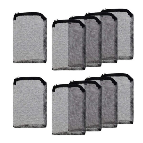 Catzon 10 Pcs Aquarium Filter Media Bags with Zipper for Activated Carbon Biospheres-Black
