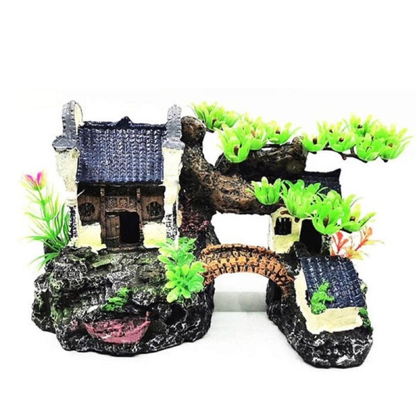 Catzon Aquarium House Decorations Resin Fish Hideout Hut Betta Cave Rock Landscape Ornament Gangnam Hut-Fairy Flower